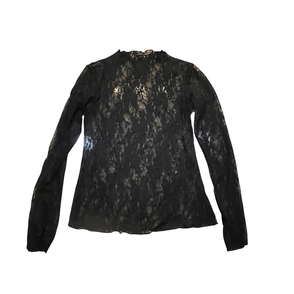 Sheer Small Mesh Floral Long Sleeve Top Midnight Blue Goth Fairy‎ Whimsygoth Y2K